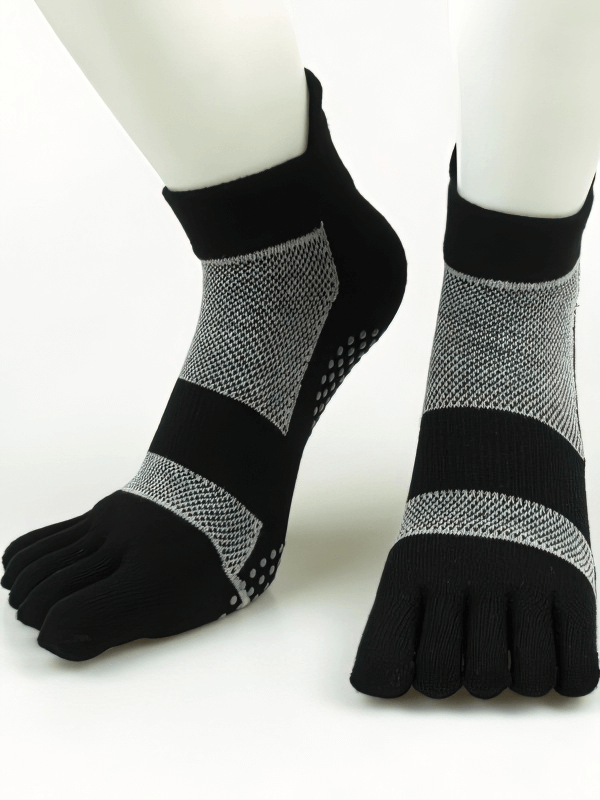 Compression breathable non-slip split toe socks for men in black and gray, enhances comfort and durability with seamless cotton design.