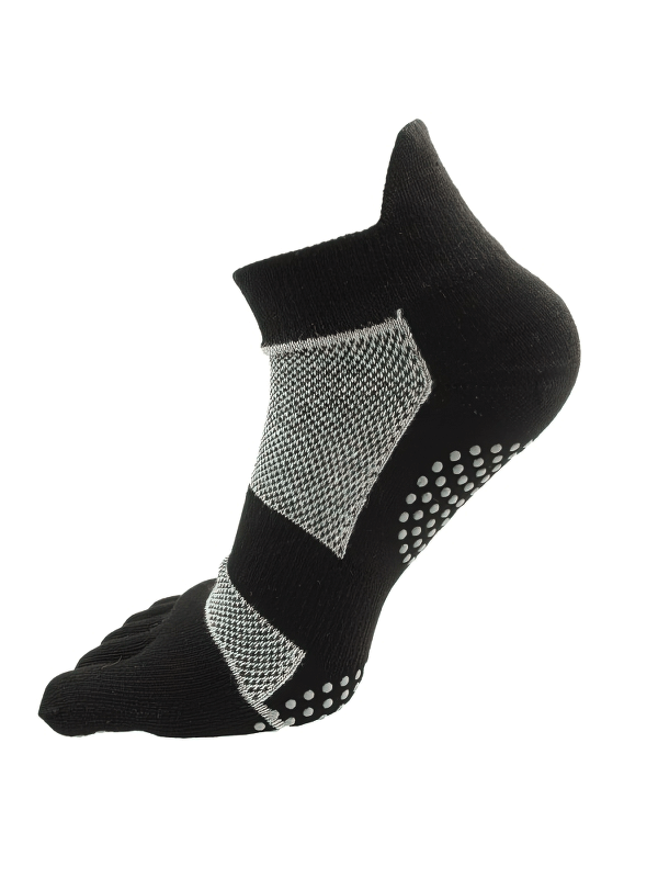 Alt Tag: Black compression breathable non-slip split-toe socks for men, featuring tear-resistant cotton and seamless textile design.