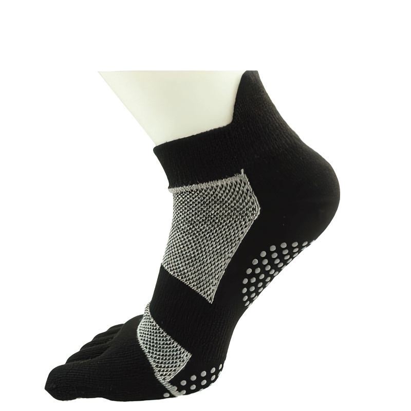 Breathable non-slip split toe sock with compression feature, shown in black with dotted grip design, perfect for casual wear SF0836.