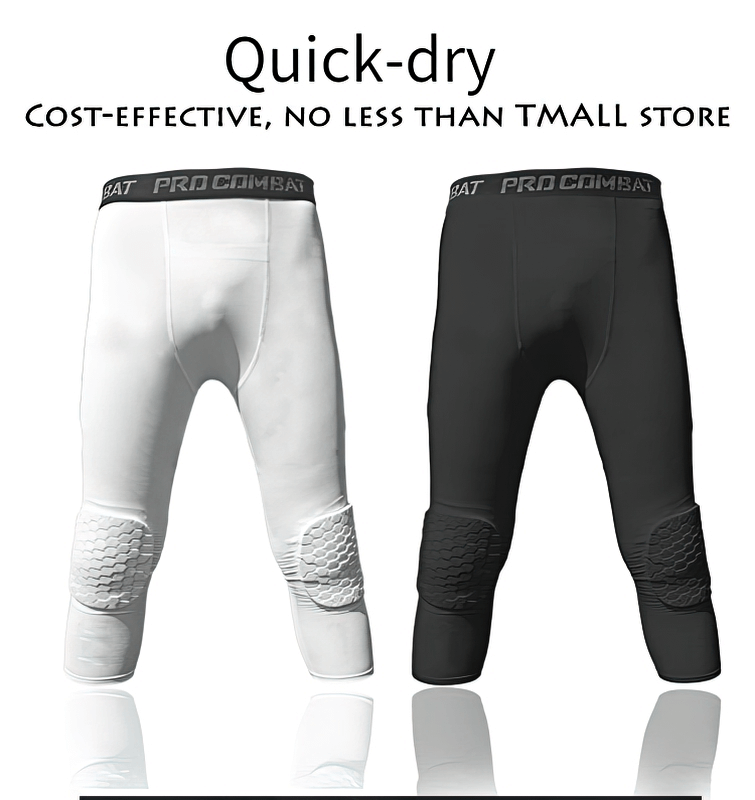 White and black men's compression capri leggings with knee pads and quick-dry feature for basketball.