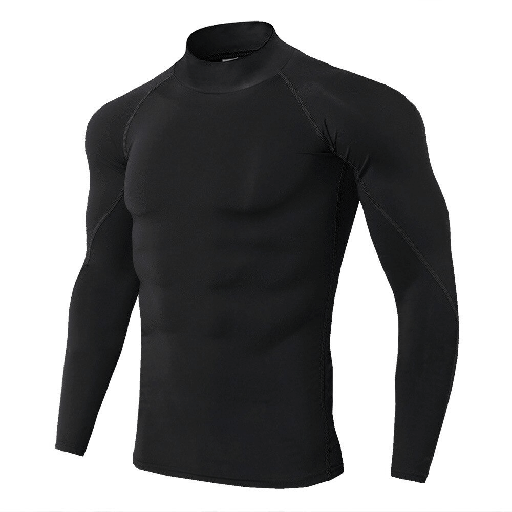 Compression quick dry men's long sleeves t-shirt for running, breathable polyester, snug fit, black color SF0672.