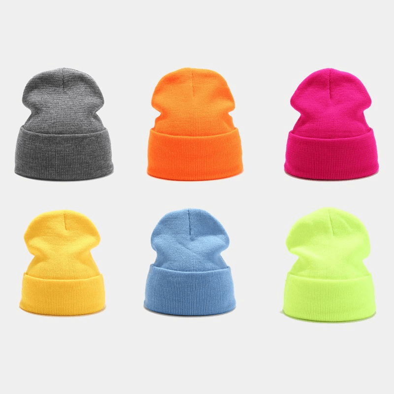 Colorful Cool Knitted Plain Hats for Men and Women in Gray, Orange, Pink, Yellow, Blue, Green - Acrylic Unisex Casual Style SF0400