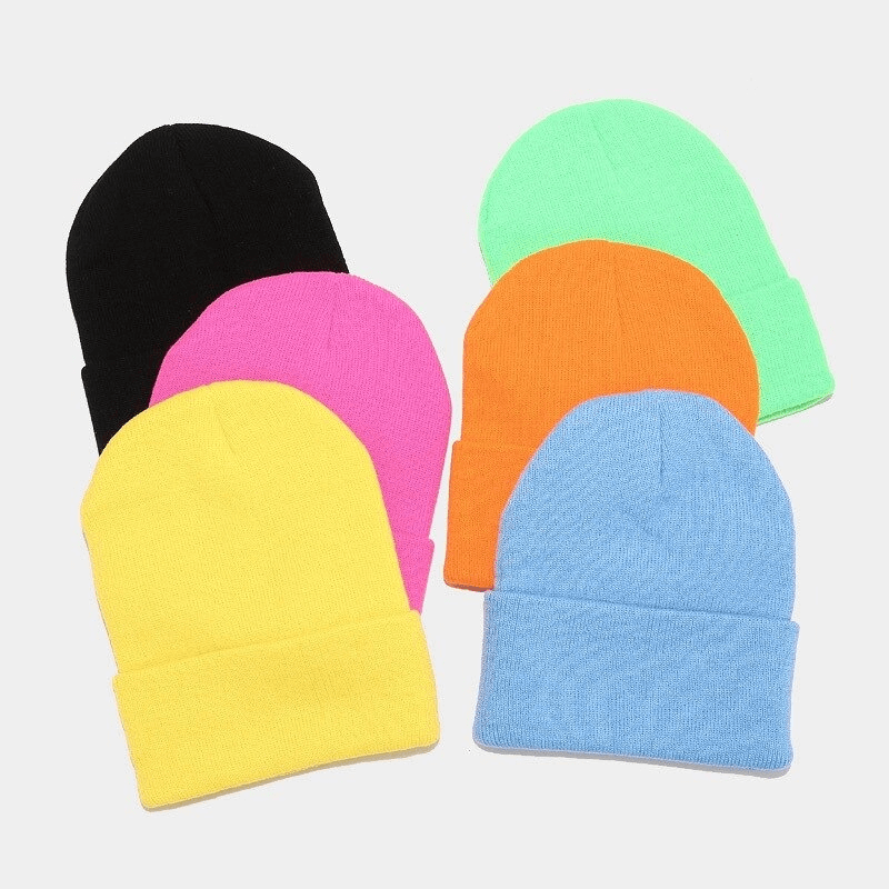 Vibrant collection of unisex acrylic knitted plain hats in various colors for men and women - SF0400