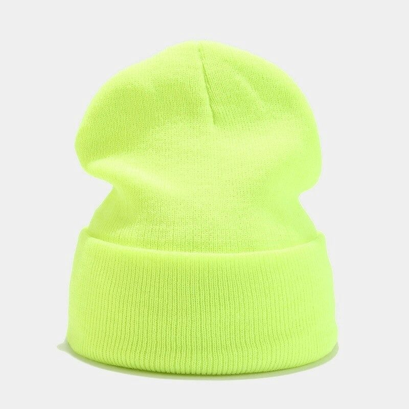Bright neon green knitted hat for men and women, unisex acrylic design perfect for casual wear and warmth. Model SF0400.