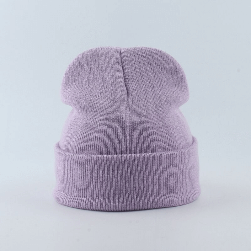 Lilac knitted plain hat for men and women, unisex casual style, warm acrylic material. SF0400