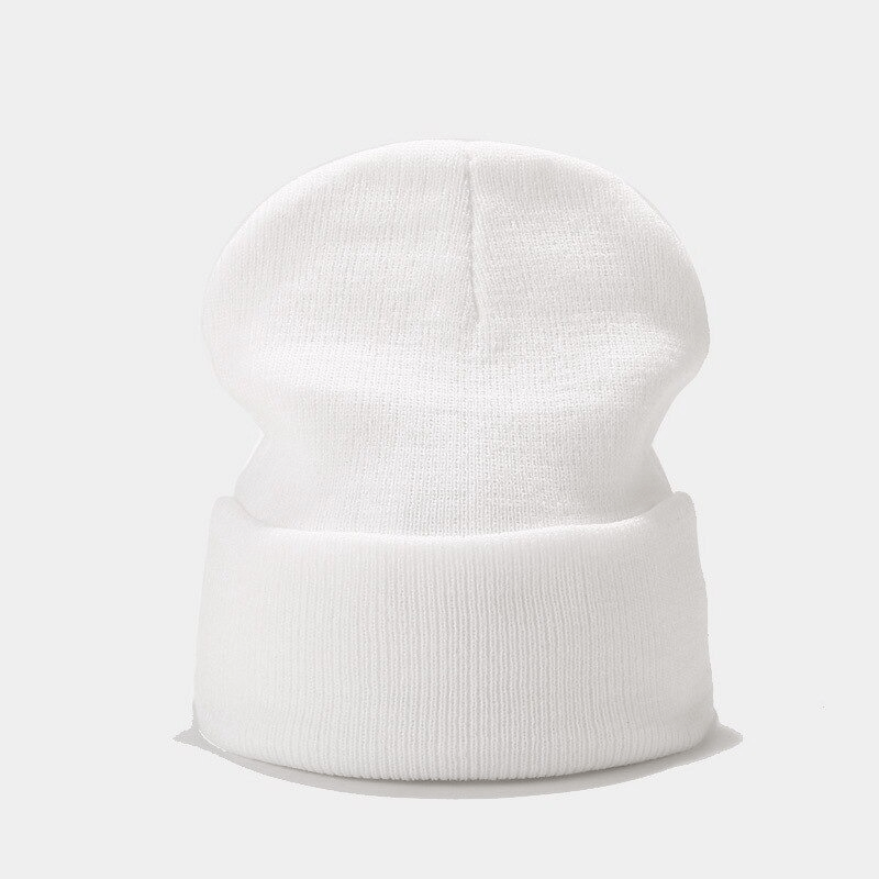 Cool Knitted Plain Hat - Unisex Casual Acrylic Beanie in White, Perfect for Year-Round Warmth and Style. SF0400.