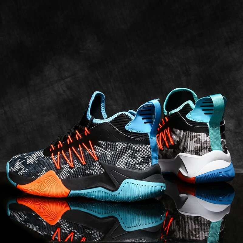 Unisex Basketball Sneakers SF0740 with orange and blue accents, perfect for high-impact sports and cushioned support.