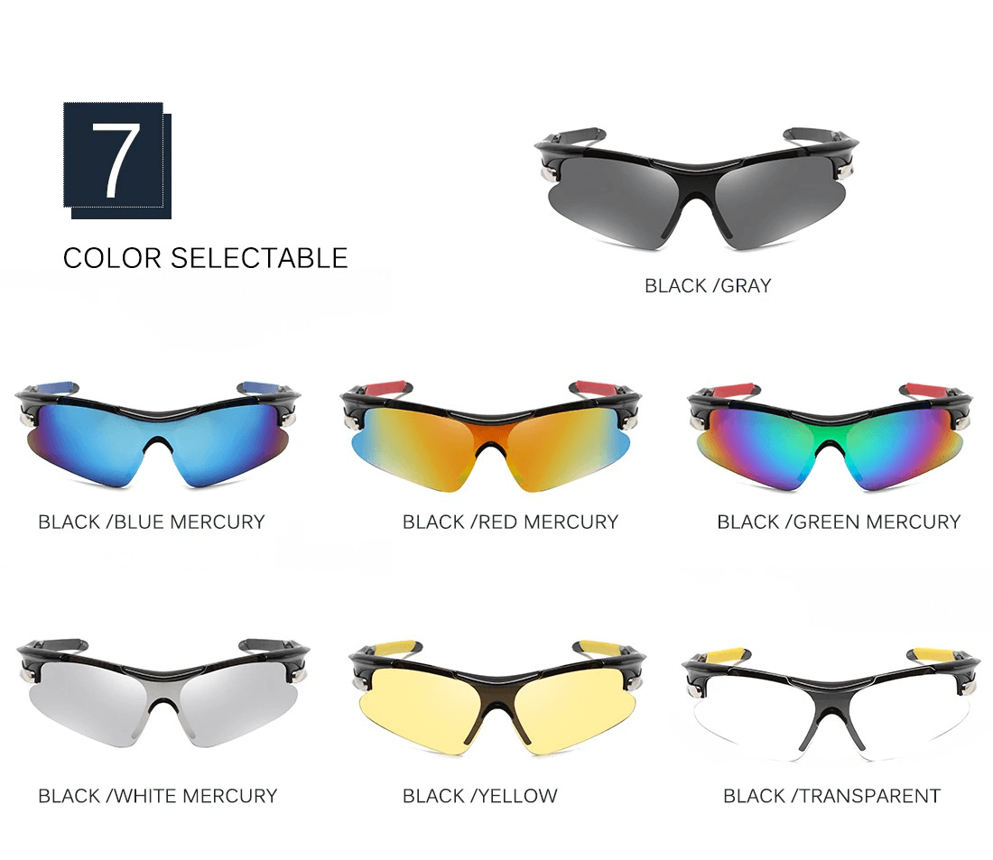 Seven color options for Cycling Polarized Lens Outdoor Sunglasses - Black/Gray, Blue, Red, Green, White, Yellow, Transparent