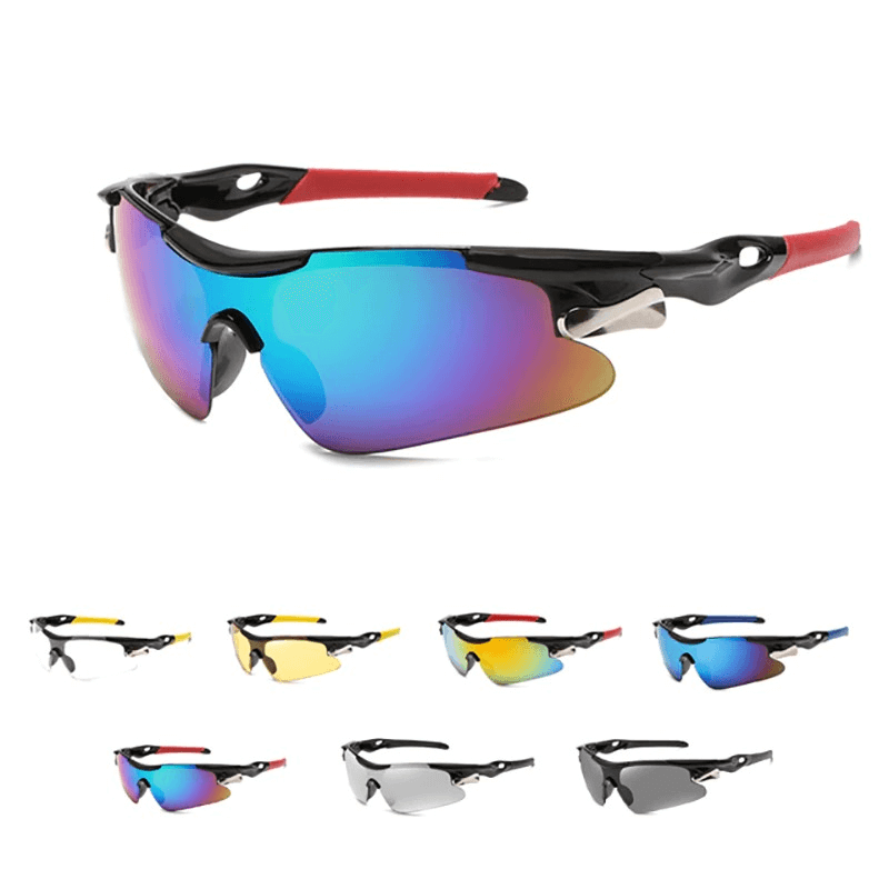 Cycling polarized outdoor sunglasses with UV400 protection, featuring colorful lenses and a unisex design for a stylish ride.