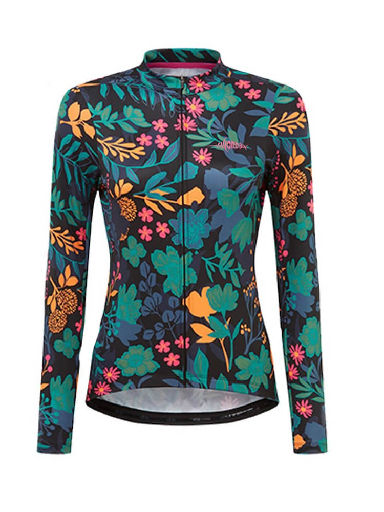 Stylish floral cycling thermal fleece jacket for women with full-length zipper, windproof and customizable fit, SF0416.