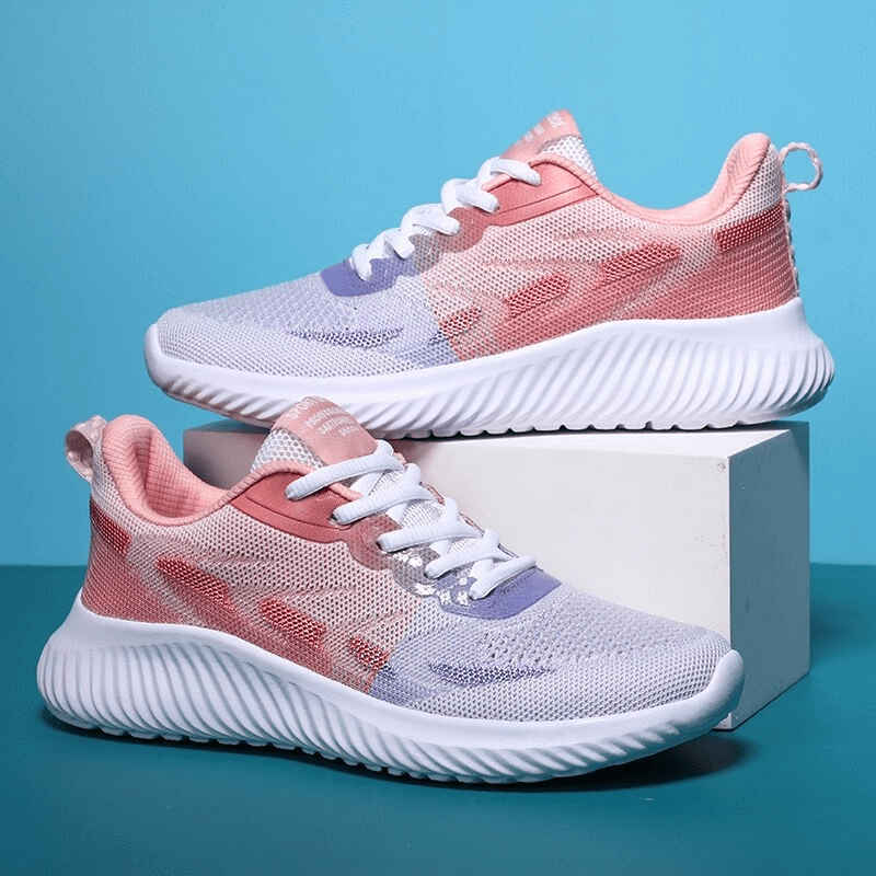 Doble Color Women's Breathable Running Shoes SF0254 with quick-drying mesh in pink and white, perfect for fitness and comfort.