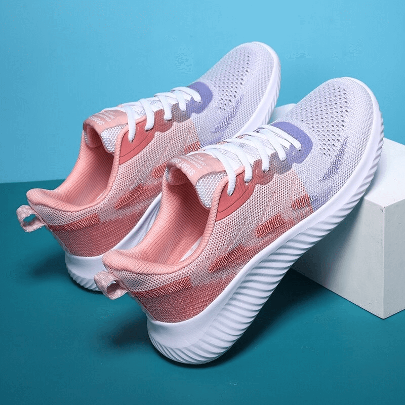 Doble Color Women's Breathable Running Shoes with Quick-Drying Mesh Upper in Pink and White, Perfect for Fitness and Comfort