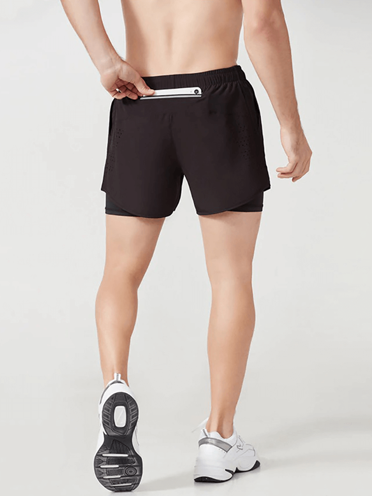 Man wearing double-deck training short shorts with pocket back, ideal for workouts, running, basketball, and summer activities - SF0440.
