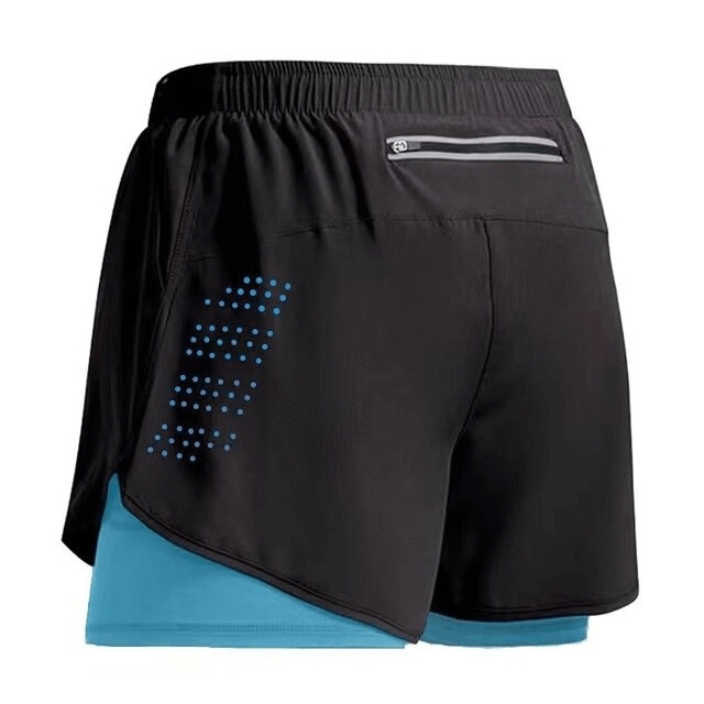 Double-deck men's training shorts with back pocket and drawstring, ideal for running, gym, and summer workouts - SF0440.