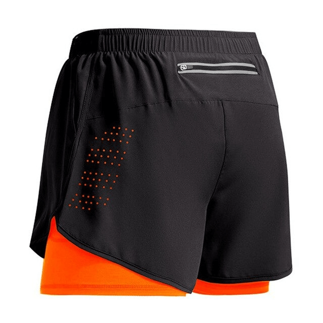 Men's double-deck training shorts with back pocket, ideal for summer workouts. Features polyester material for strength and flexibility.