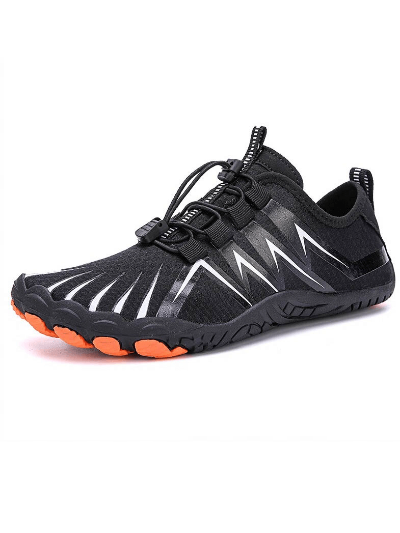 Black Drainage Antiskid Sole Sports Shoes for Swimming SF0557 with elastic band closure and breathable cotton lining.