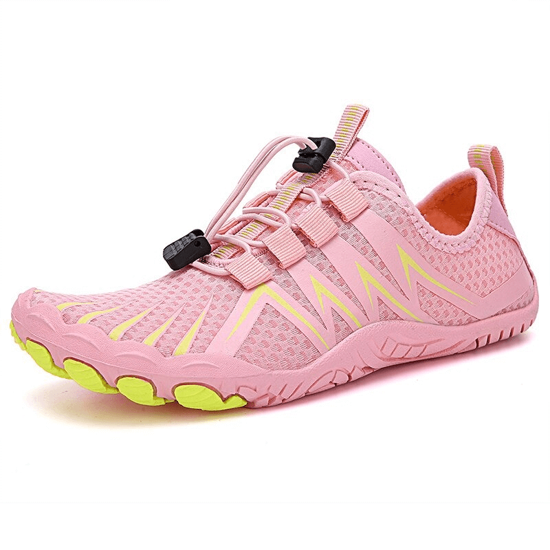 Pink drainage antiskid sole sports shoes for swimming with breathable design and elastic closure, model SF0557.
