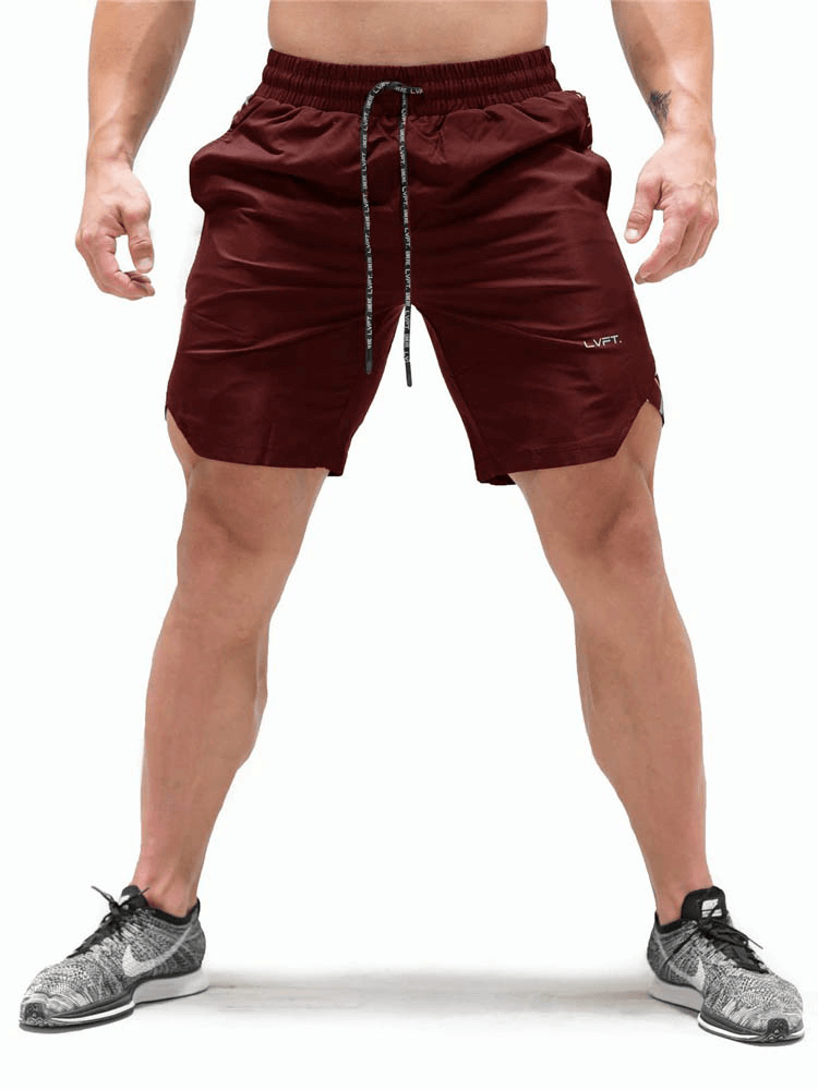 Men's drawstring solid color running shorts for bodybuilding gym, quick-dry polyester, ideal for fitness, jogging, workouts, SF0352 style.