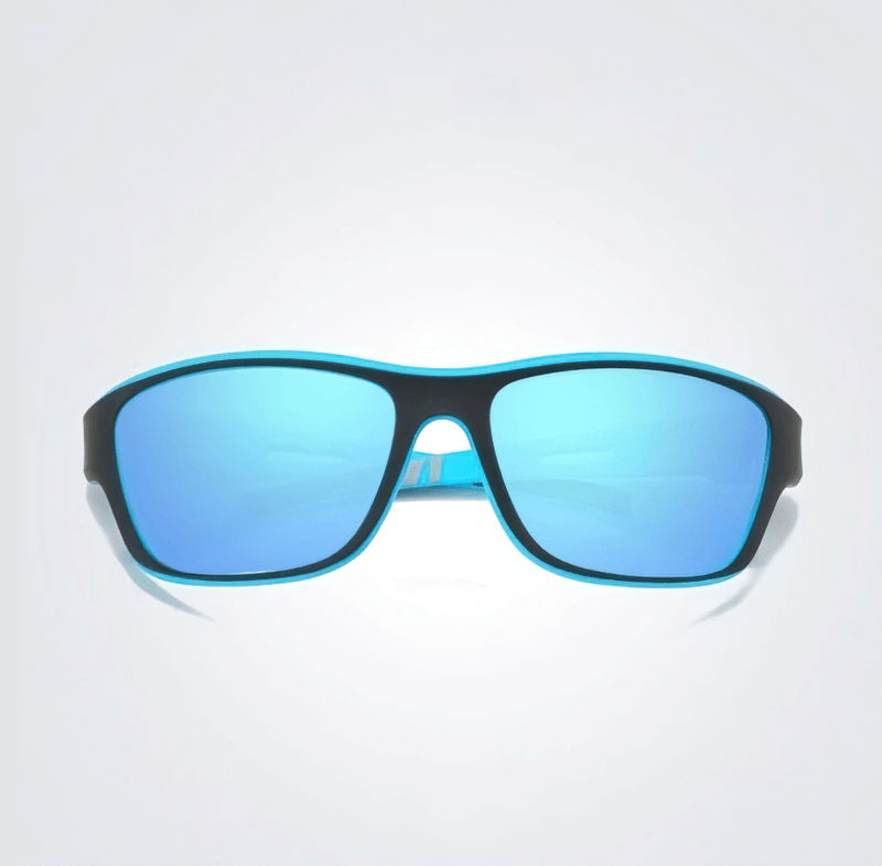Driving Sports Polarized Sunglasses with Blue Lenses and Black Frames, Perfect for Outdoor Activities like Hiking, Fishing, and Driving.