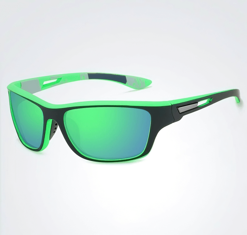 Green polarized sunglasses with vintage style for hiking and driving, featuring UV400 protection and anti-radiation lenses.