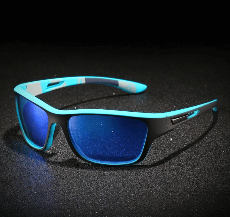 Driving Sports Polarized Sunglasses with blue lenses and black plastic frame, SF0226, perfect for outdoor activities and UV protection.