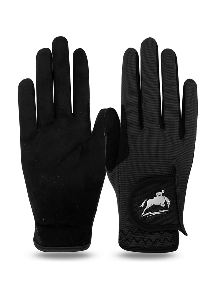 Elastic Anti-Slip Women’s Horse Riding Gloves SF0901, soft microfiber, black, superior grip, comfortable fit for equestrians.