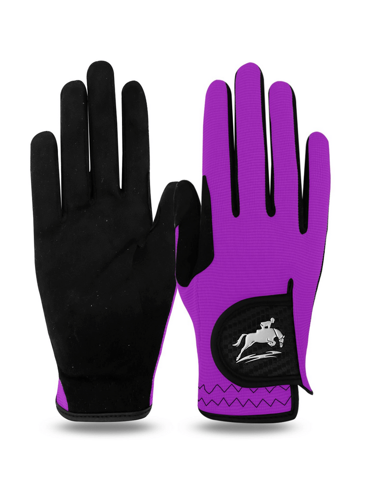 Purple elastic anti-slip women's gloves for horse riding, showcasing superior grip and comfort in microfiber material, SF0901 model.