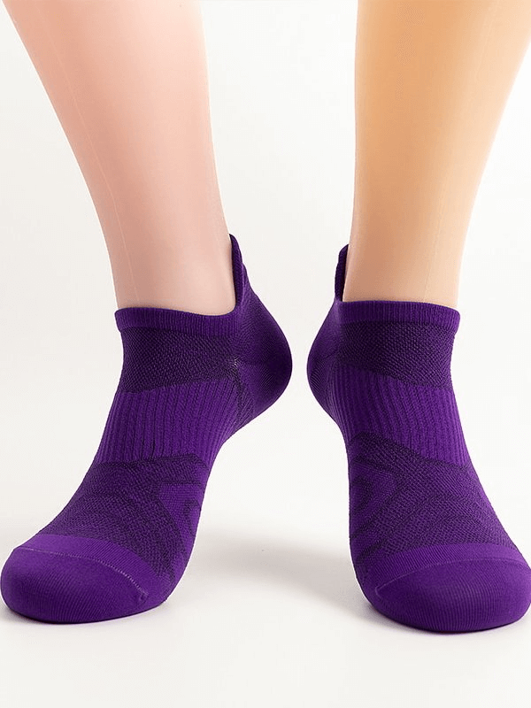 Purple elastic breathable unisex short socks, ankle-high, showcasing comfort and style for all genders.