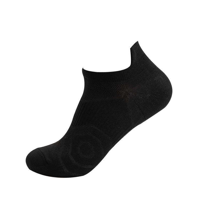 Black unisex short sock with breathable, elastic design for ultimate comfort and mobility, featuring ankle height and snug fit.