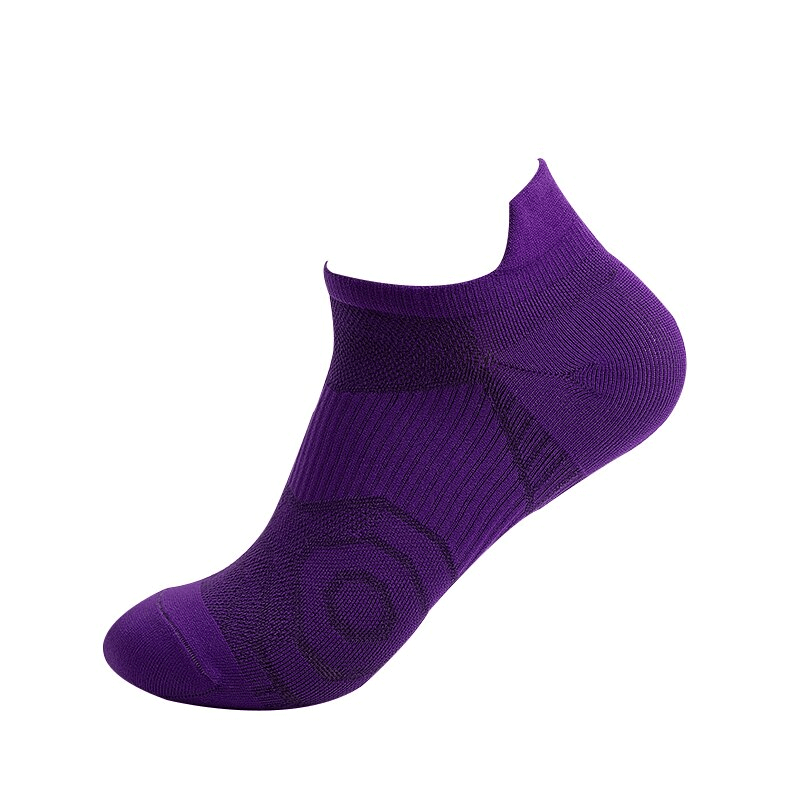 Purple elastic breathable unisex short sock, SF1126, showcasing ankle height and snug fit for comfort and durability.