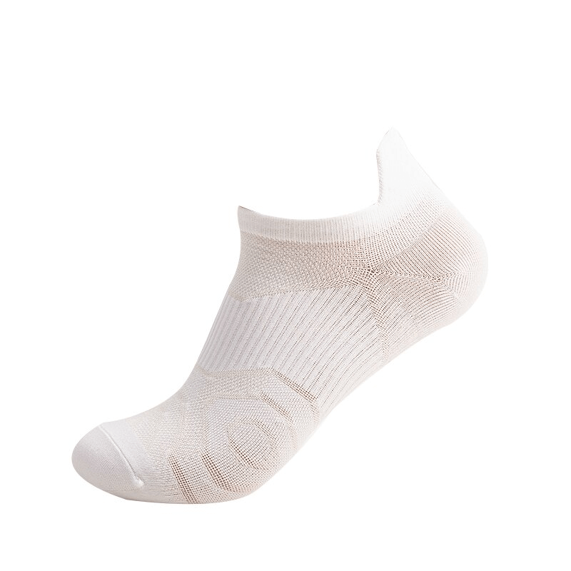 Elastic breathable white unisex short sock with ankle high design, showcasing comfort and snug fit.