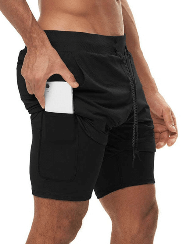 Elastic Fitness Running Double Shorts with Phone Pocket - SF0938