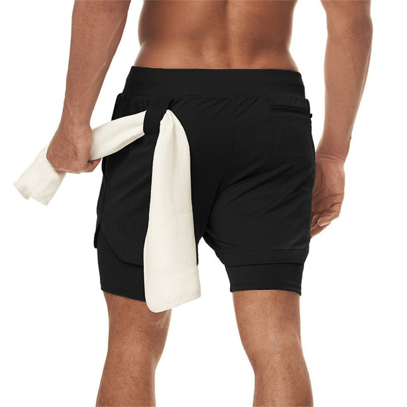 Elastic Fitness Running Double Shorts with Phone Pocket, designed for comfort and breathability during intense workouts - SF0938