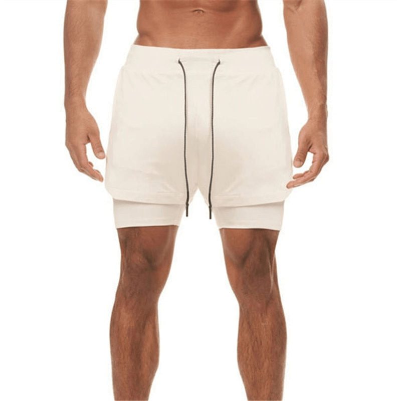 Elastic Fitness Running Double Shorts with Phone Pocket - SF0938, ideal for intense training, jogging, and bodybuilding.