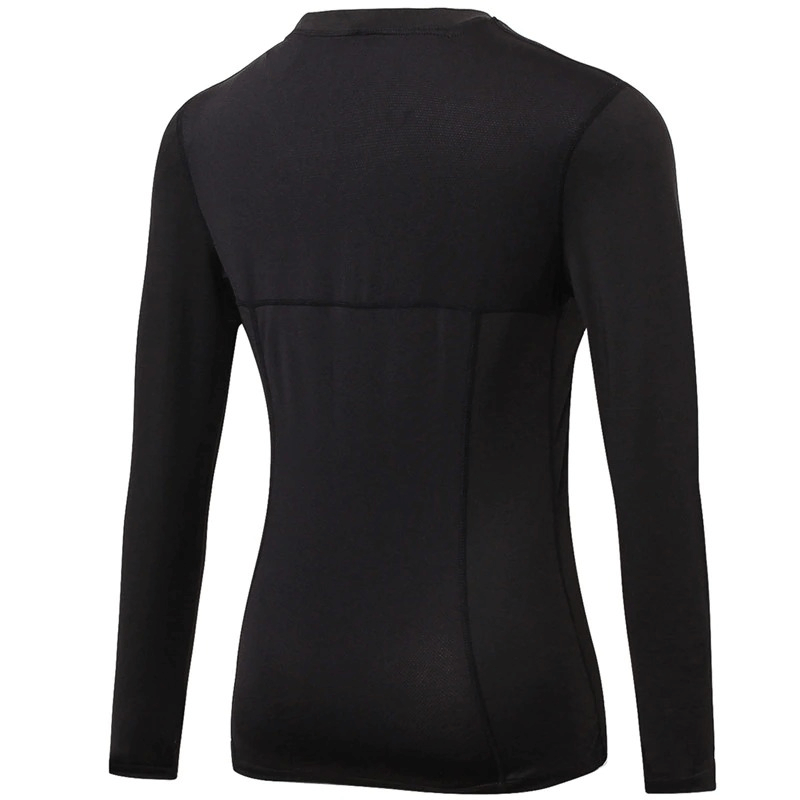 Black women's long sleeve running top, breathable compression sportswear for gym, yoga, quick-dry fabric, back view - SF0054