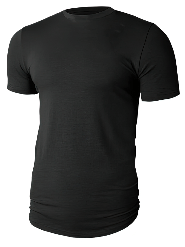 Black quick-drying men's sports t-shirt with O-neck, perfect for outdoor activities, featuring breathable cotton fabric and elastic fit.