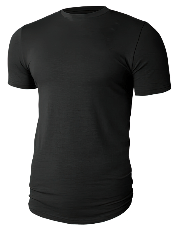 Elastic Plain Sports Quick-Drying Men's T-Shirt in black, featuring a breathable O-neck and relaxed fit. Perfect for outdoor activities.