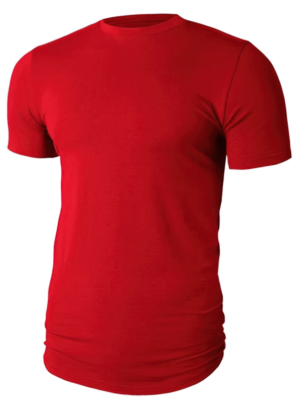 Red elastic quick-drying sports T-shirt for men with O-neck collar, perfect for active outdoor activities.