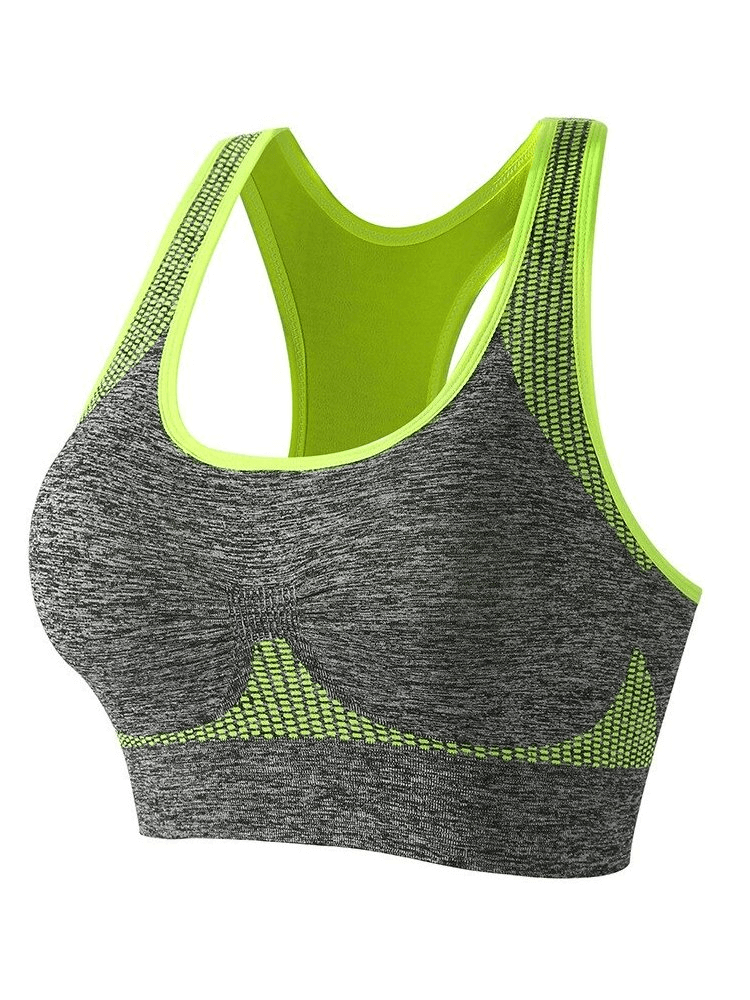 Elastic Quick-Dry Women's Bra-Top in Grey and Green with Wire-Free, Seamless Push-Up Support, Suitable for Active Lifestyles - SF0475