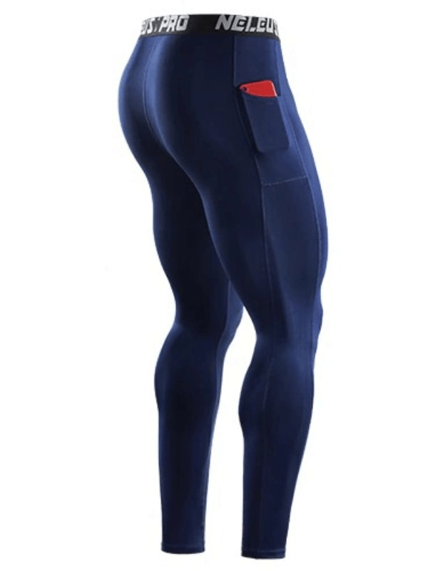 Elastic men's running pants SF0365, blue, modern fit, side pocket, perfect for training, polyester and nylon blend.
