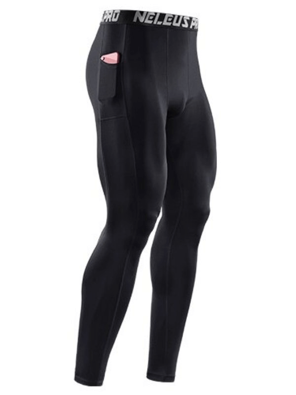 Men's elastic running pants SF0365, black, long length with tight fit, made of polyester and nylon for ultimate comfort and stretch.