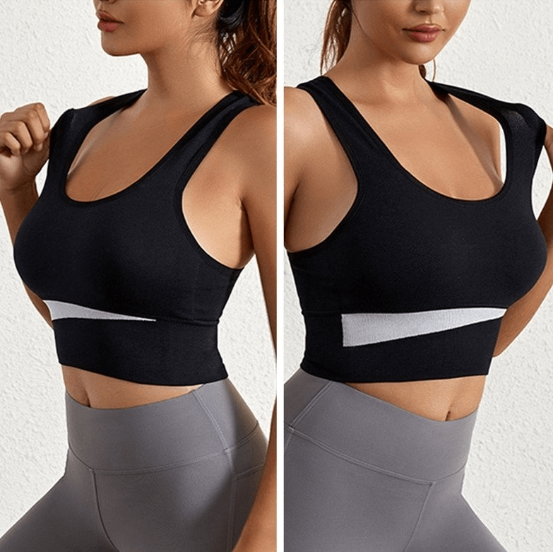 Elastic Sexy Wireless Women's Sports Bra in black, perfect for yoga and active wear, made from breathable nylon fabric for comfort.