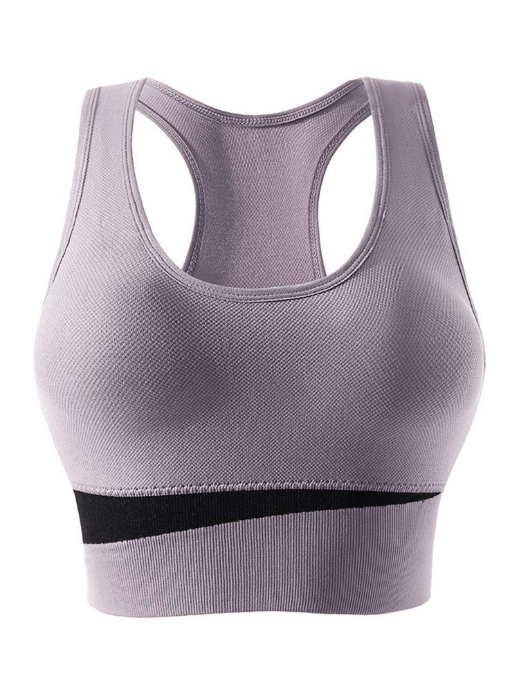 Stylish elastic wireless women's sports bra, perfect for yoga and running. Breathable nylon fabric for comfort and performance.
