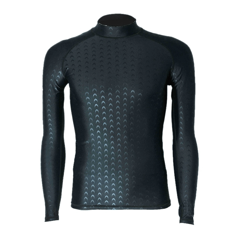Elastic Slim Fit Men's Long-Sleeve Surfing Rashguard in Black - SF0911, Offering UV Protection for Water Sports
