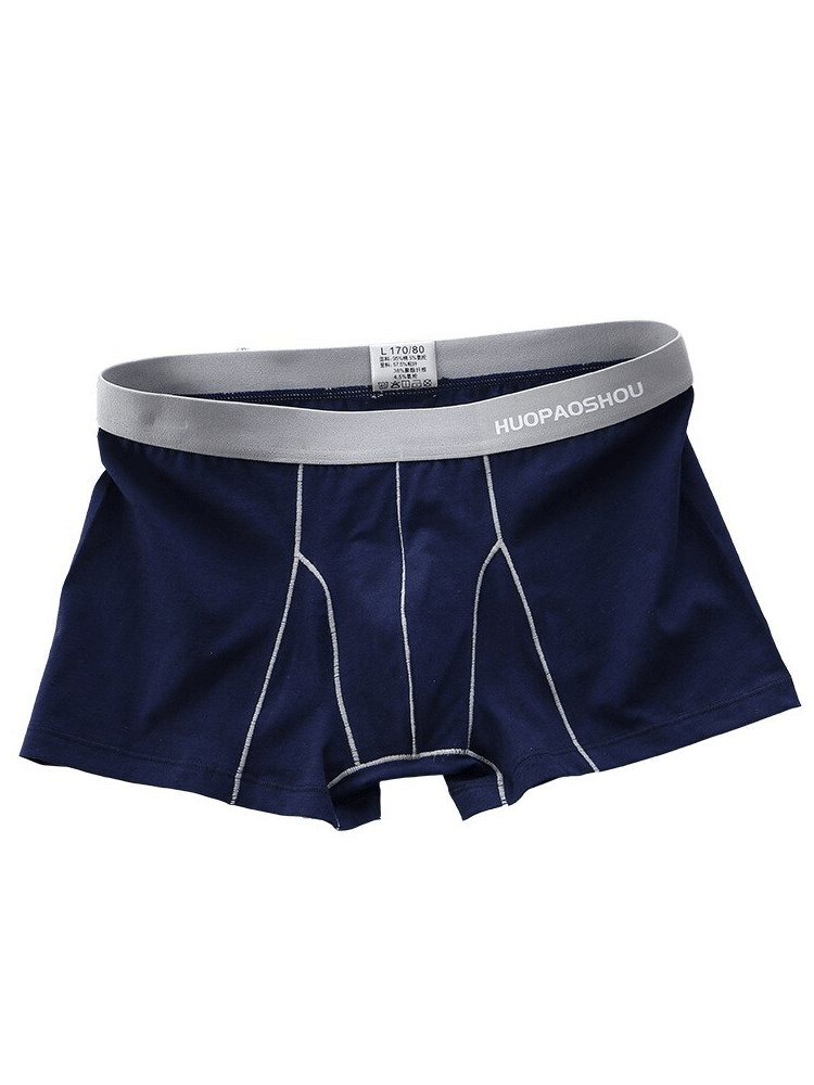Men's elastic soft boxer briefs in navy blue with a solid pattern, featuring a comfortable cotton material and secure waistband for durability.