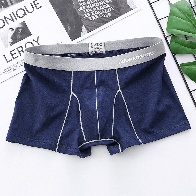 Men's Elastic Soft Boxer Briefs, Navy Blue, Cotton, Comfortable Fit, SF1162
