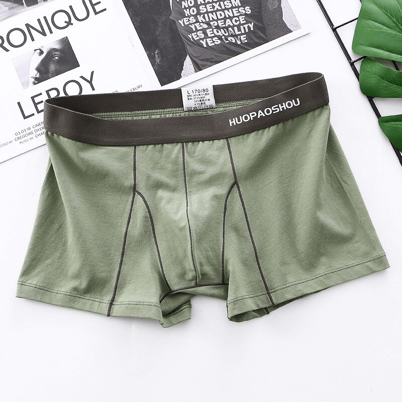 Green men's elastic soft boxer briefs with elastic waistband, made from premium cotton for comfort and durability. Model SF1162.