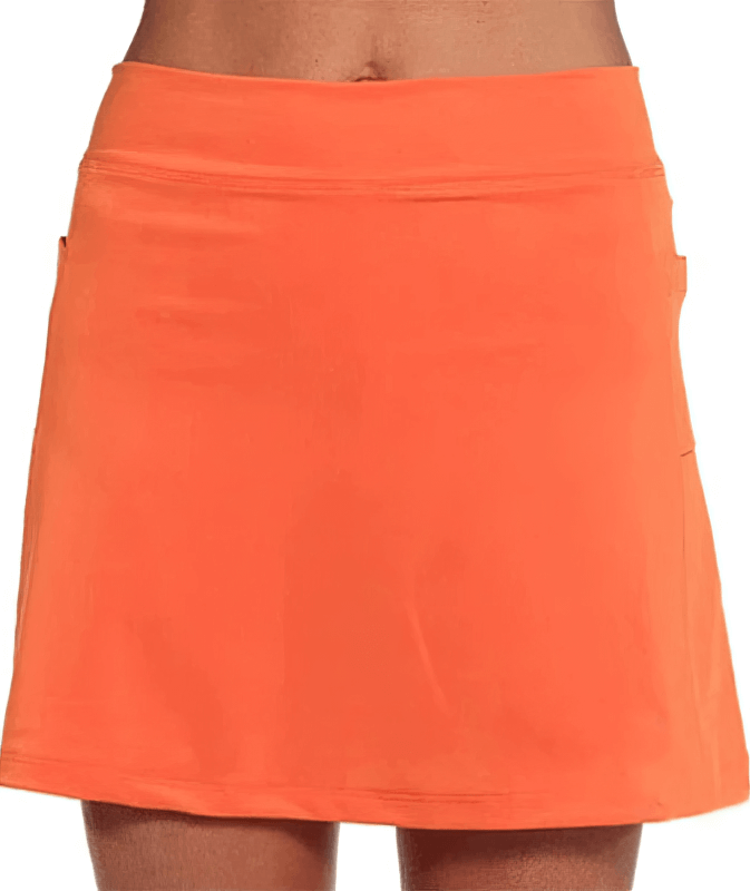 Elastic Sport Women's Skirt-Shorts with Side Pocket in bright orange, perfect for active and stylish wear.