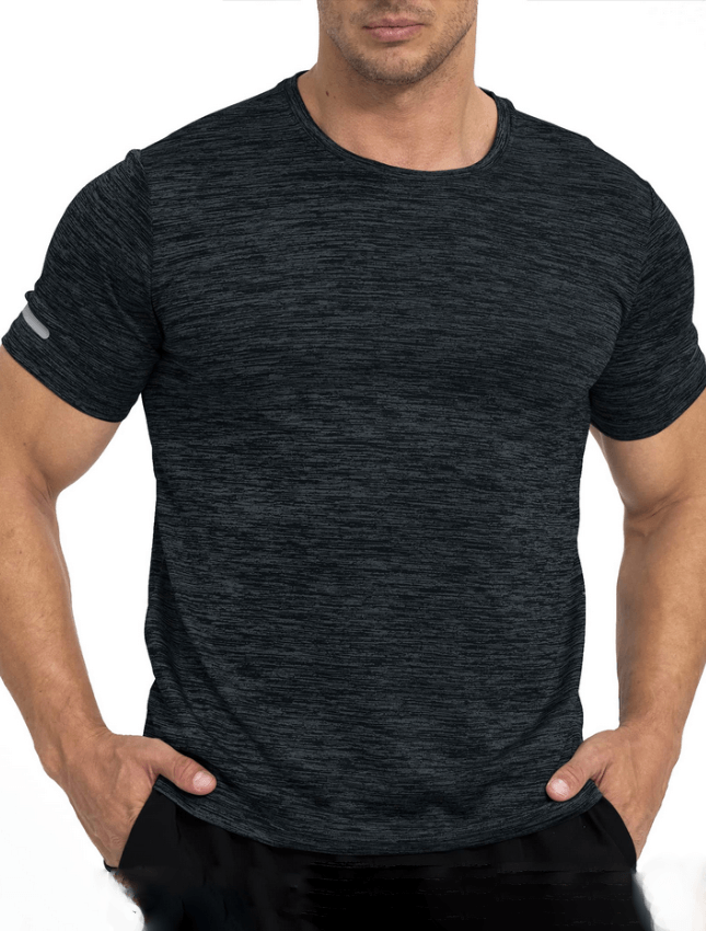 Elastic Sports Men's T-Shirt with Reflective Stripes on Sleeves - Comfortable casual wear for visibility during workouts.
