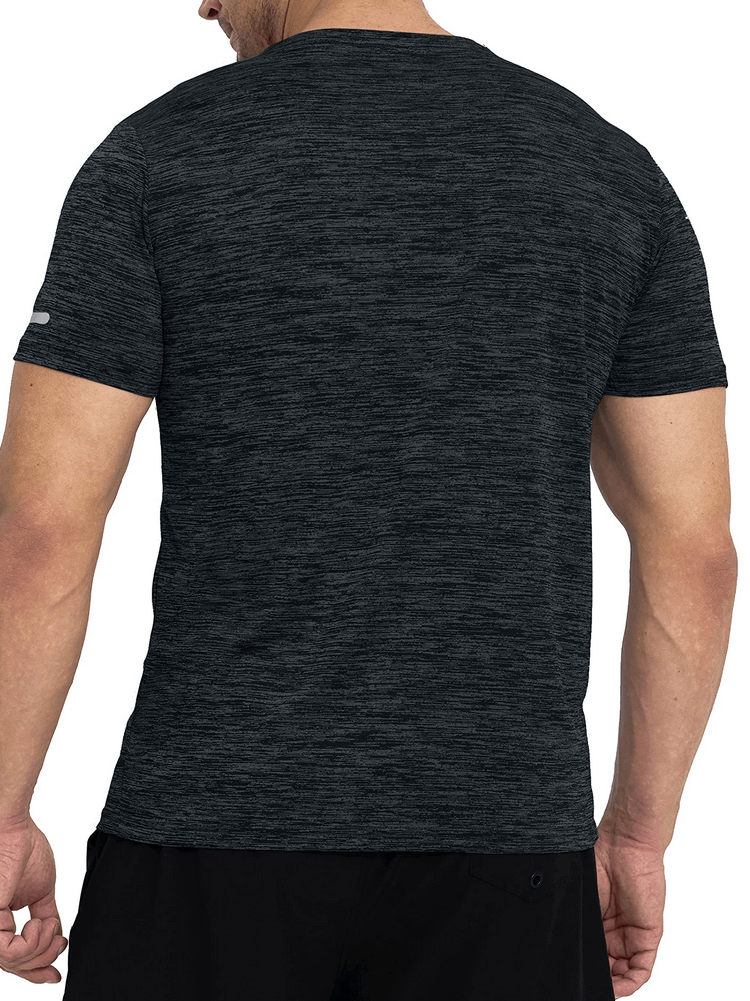 Back view of Elastic Sports Men's T-Shirt with Reflective Stripe on Sleeves, ideal for casual and active wear.
